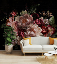 Moody floral wallpaper featuring expressive blooms

