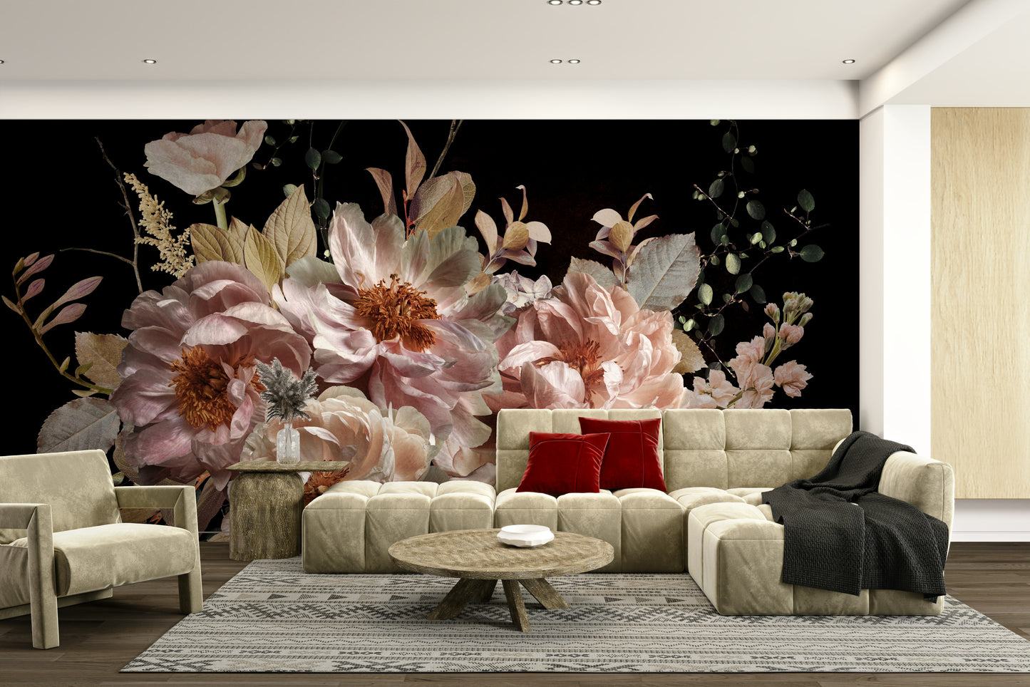 Deep-toned floral mural for dramatic interiors

