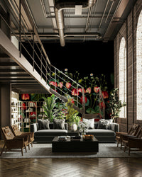 Artistic wallpaper with strawberries and florals

