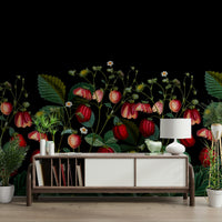 Elegant wall mural with red berries and flowers

