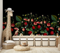 Midnight strawberry garden wall mural in dark tones

