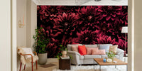 Bold dahlia flower wallpaper with deep burgundy hues

