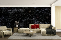 Bold flower wallpaper in rich midnight hues

