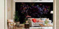 Botanical wall mural in midnight tones