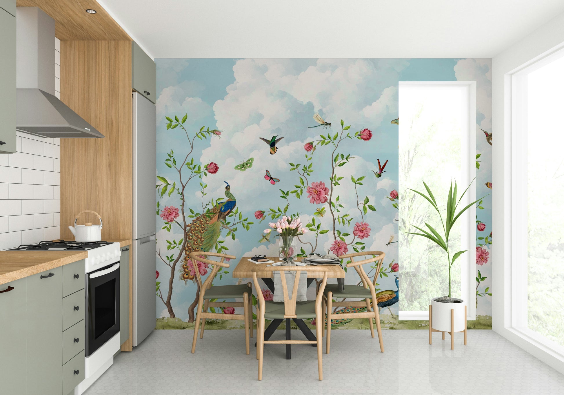 Enchanted garden wall mural with floral elements

