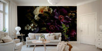 Artistic flower wallpaper in rich, dark shades

