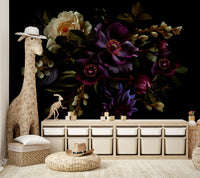 Nocturne-themed wall design with florals

