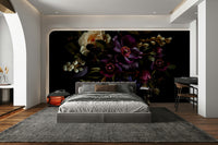 Night-inspired mural with blooming flowers

