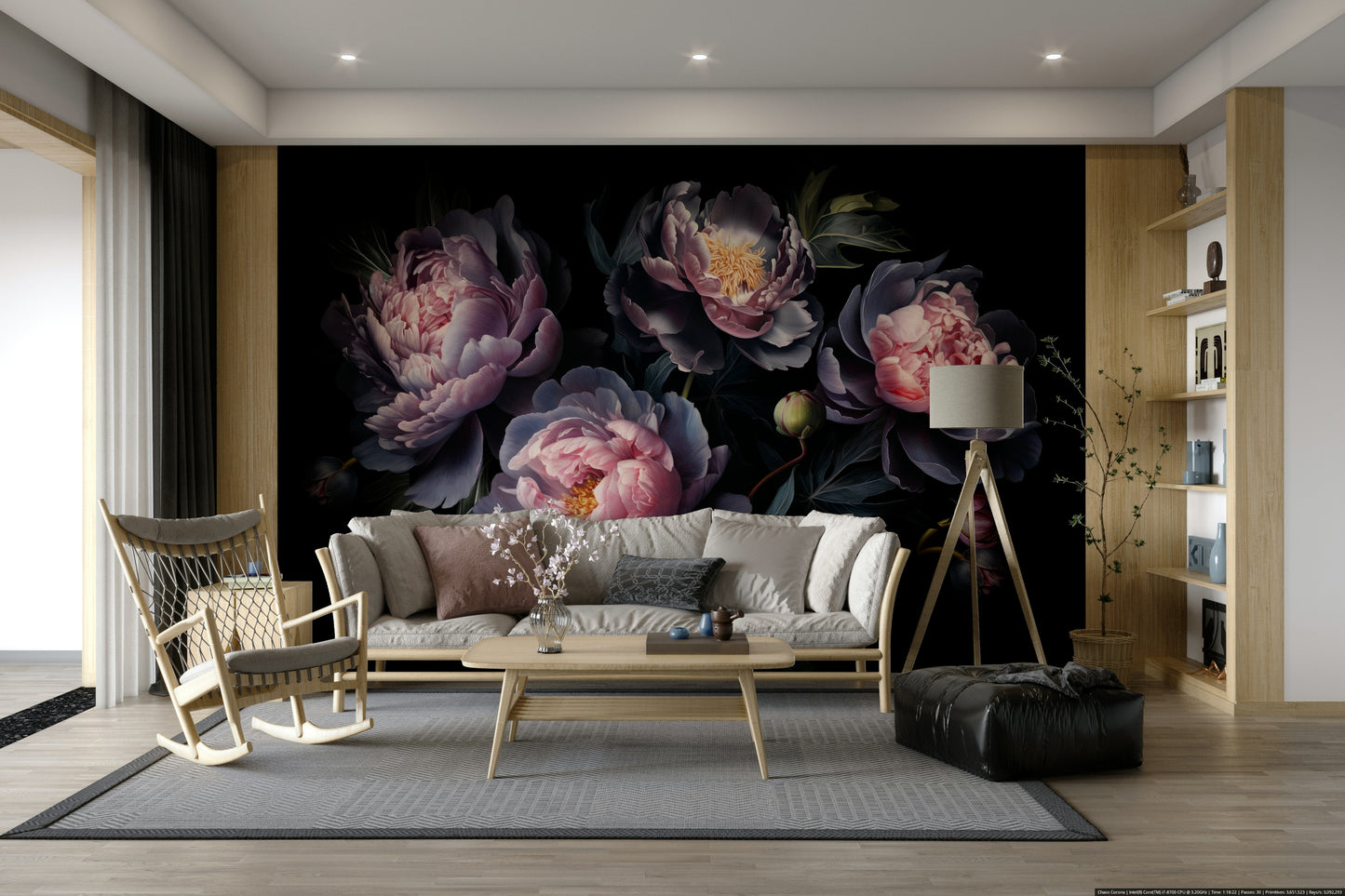 Romantic peonies mural for dramatic interiors

