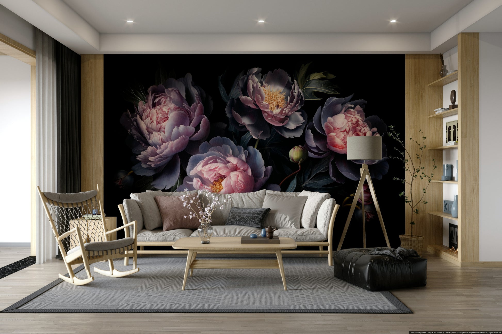 Romantic peonies mural for dramatic interiors

