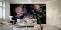 Bold floral wall mural with detailed peony petals

