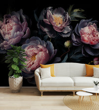 Midnight-toned peony pattern for modern walls

