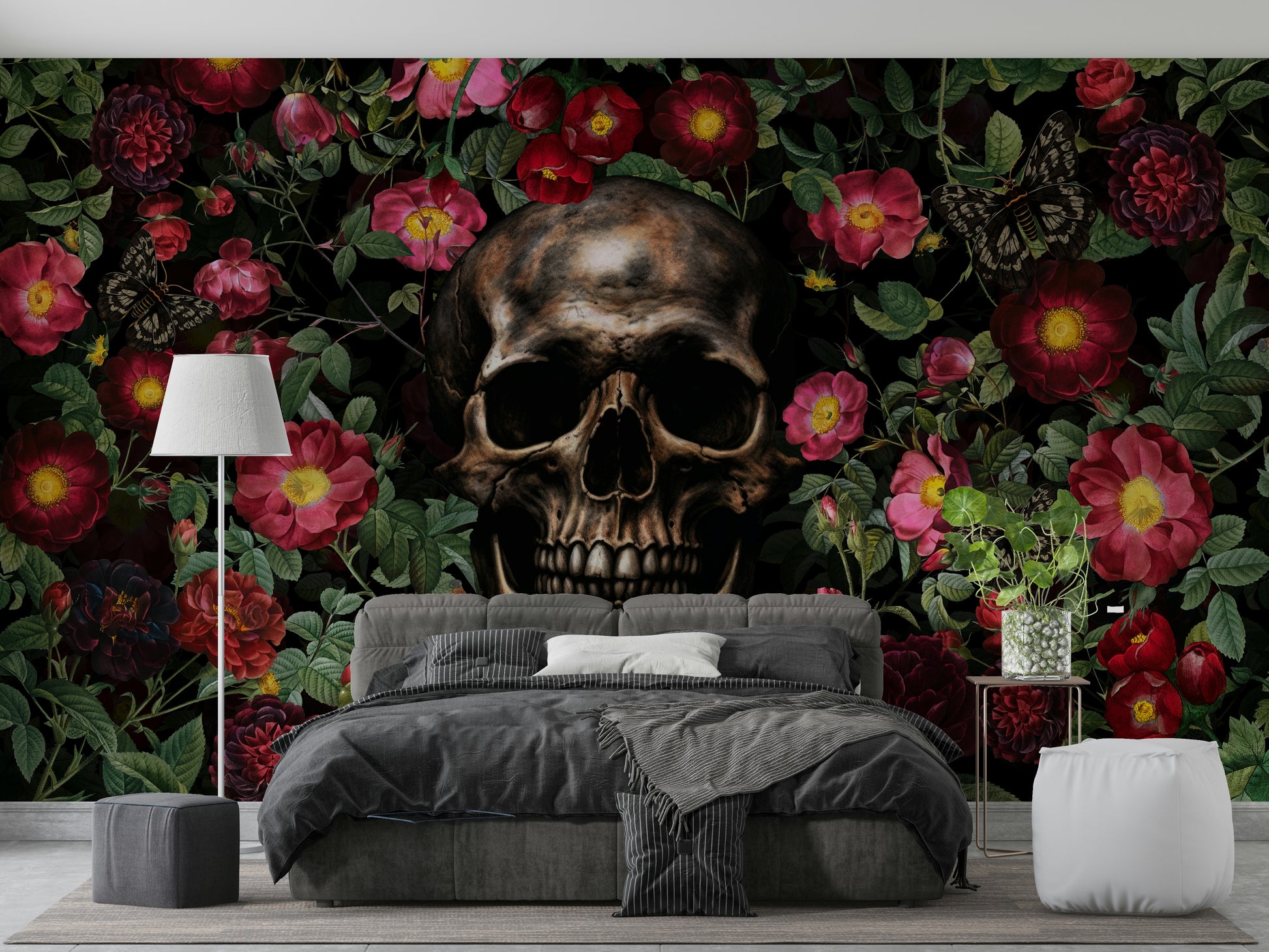Memento Mori roses wall mural with vintage flair

