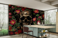 Dark floral mural featuring symbolic rose design

