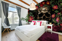 Mural featuring life and death themes with florals

