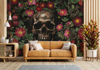 Dark floral mural featuring symbolic rose design


