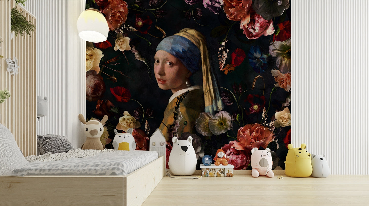 Classic portrait with floral accents wall design

