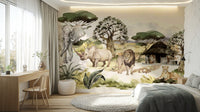 Majestic elephants in watercolor style on African mural

