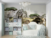 Exotic wildlife in vibrant watercolor on African mural

