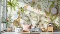 Exotic wildlife and vibrant flowers mural for walls

