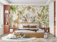 Wild tropical animals on a lush backdrop mural

