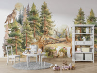Enchanted woodland scene wall mural for living rooms.

