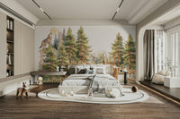 Majestic forest mural creating a magical atmosphere.

