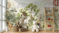 Nature-themed woodland adventure wall mural for kids.

