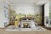 Mural of a peaceful woodland landscape on walls

