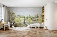 Inviting woodland scene mural with natural vibes

