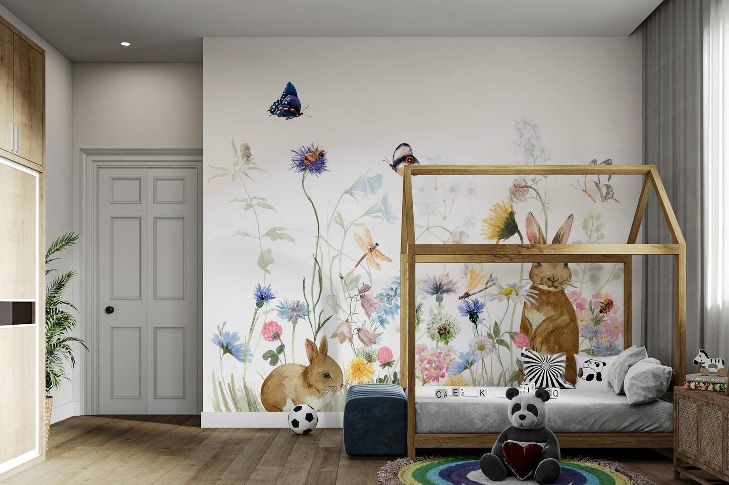 Secret Garden Rabbits Wall Mural in nature-inspired design.

