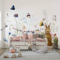 Cute rabbits in a secret garden mural for walls.

