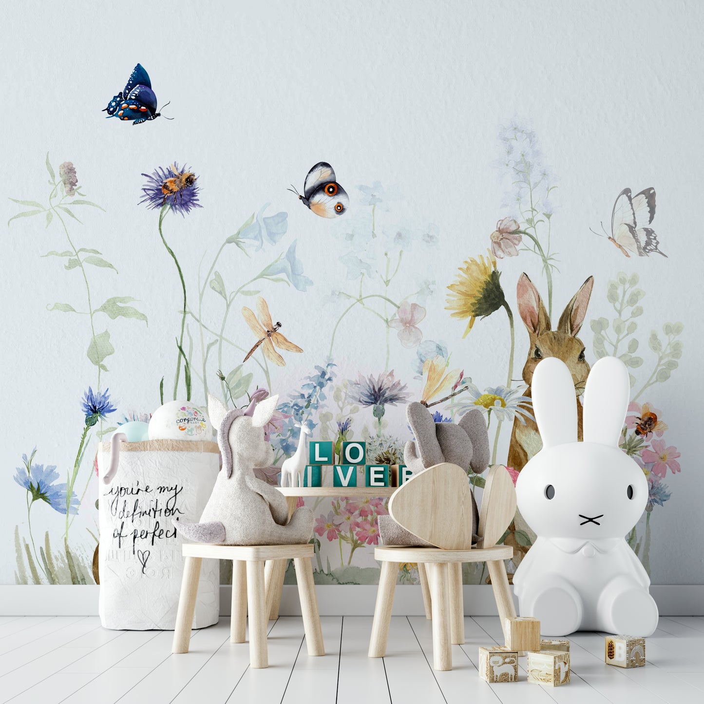 Beautiful Secret Garden Rabbits Wall Mural for bedrooms.

