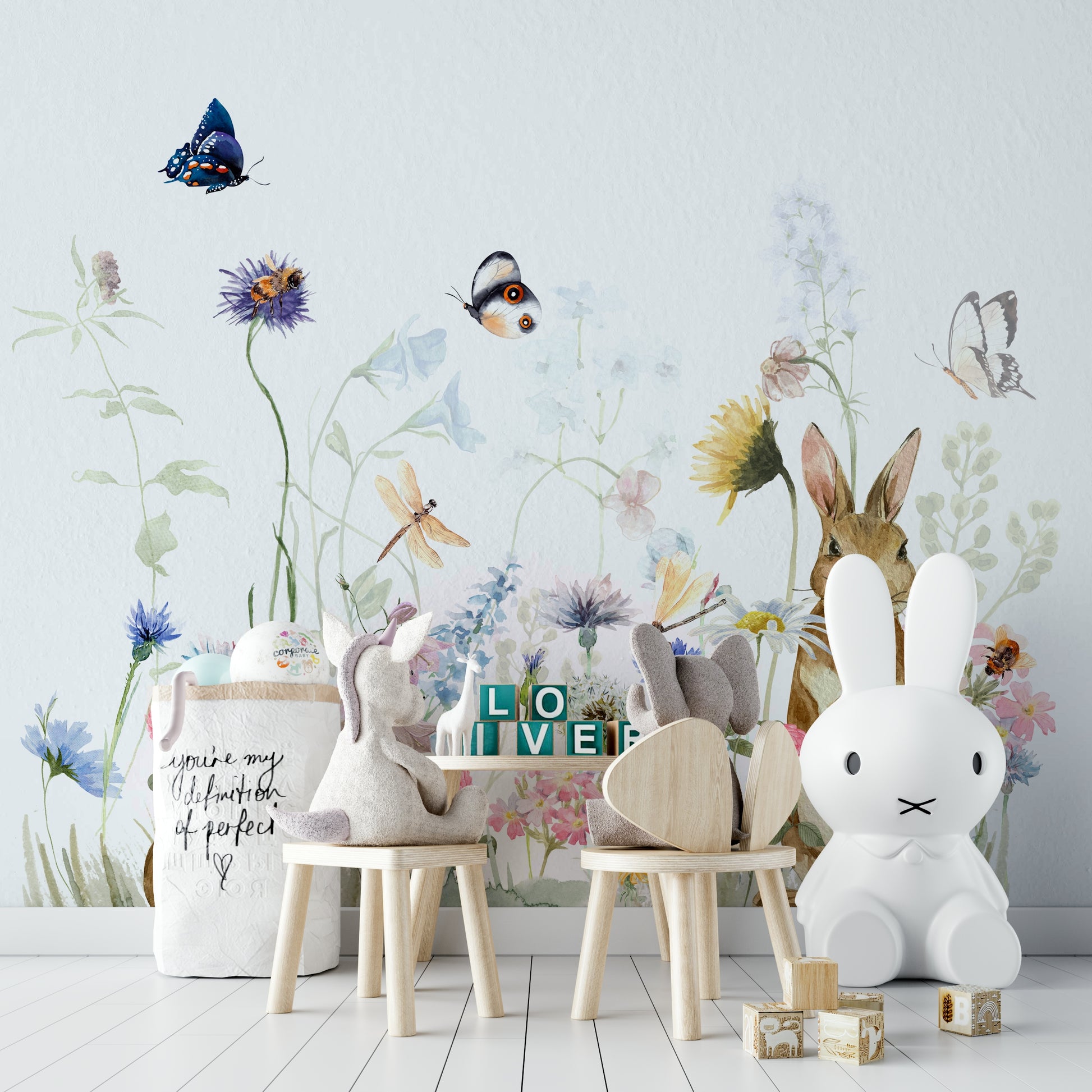 Beautiful Secret Garden Rabbits Wall Mural for bedrooms.

