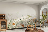 Tranquil meadow mural creating a calming atmosphere.

