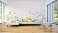 Meadow-inspired mural bringing nature indoors.

