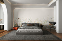 Soft floral meadow mural with delicate wildflowers.

