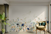 Hand-painted watercolor wildflower mural for living room

