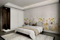 Artistic wildflower meadow wall mural for a serene space.

