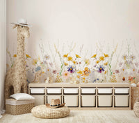 Charming wildflower meadow mural to brighten any room.

