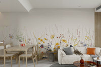 Watercolor mural featuring wildflowers and nature