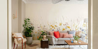 Soft pastel watercolor wildflower mural for bedroom