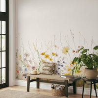 Watercolor wildflower meadow mural for walls