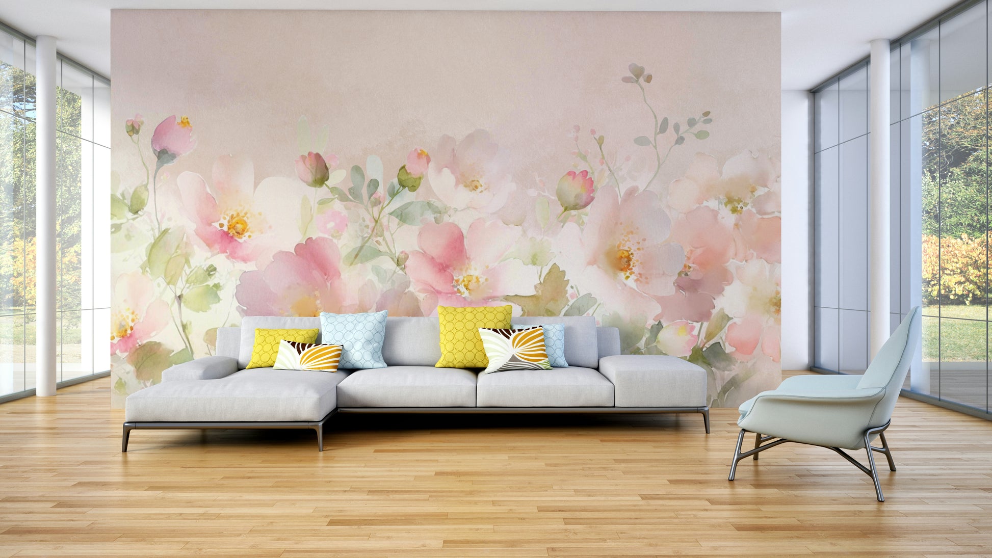 Serene rose garden mural for peaceful home decor.