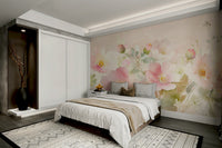 Floral wall mural with blooming roses in pastel shades.