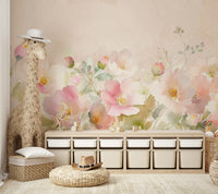 Delicate rose mural creating a romantic ambiance