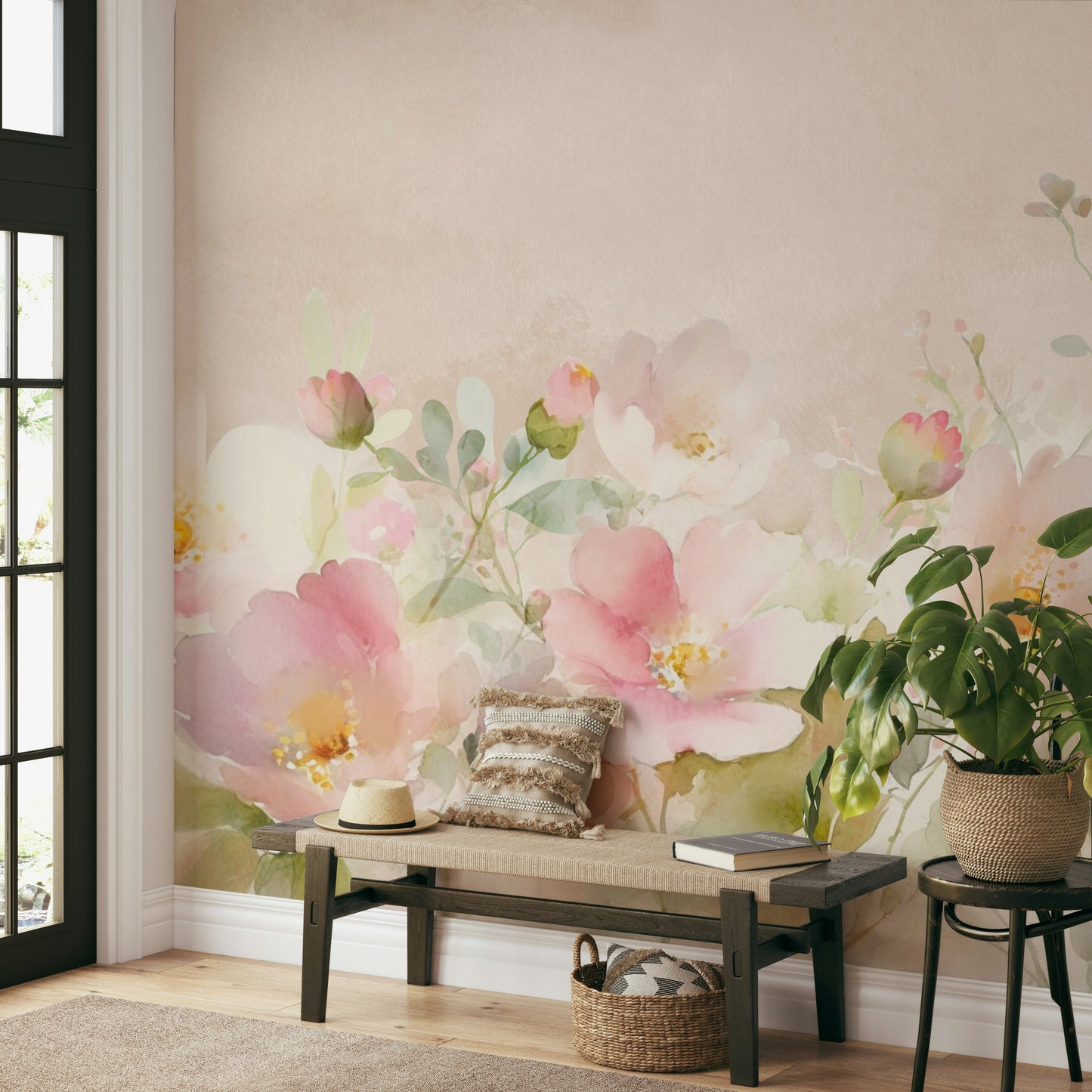 Charming rose garden wallpaper mural for home styling.