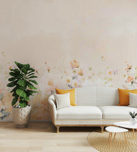 Dreamy watercolor floral mural for a serene ambiance.

