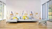 Blooming wildflower meadow mural for home decor.

