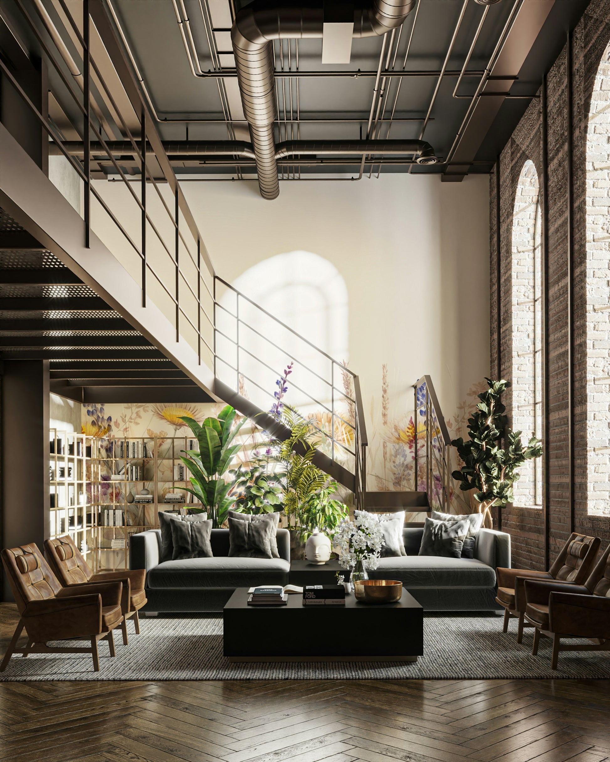 Hand-painted wildflower meadow mural for a cozy room.

